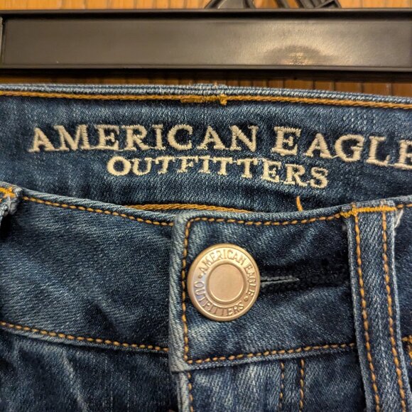 American Eagle Jegging Super Stretch Dark Wash Distressed Blue Jeans Size-2 - Picture 2 of 6